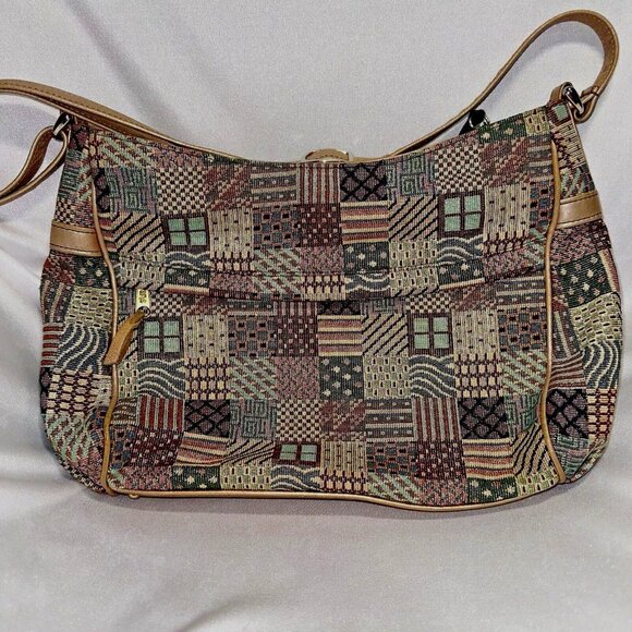 SAS Patchwork Tapestry Shoulder Bag Boho Cottagecore Metallic Gold Vintage - Picture 8 of 13